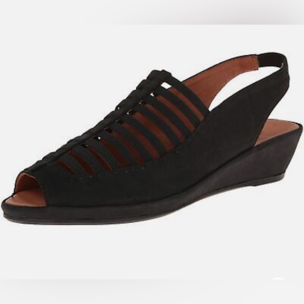 Gentle Souls Black Leather Lee Wedge Sandal